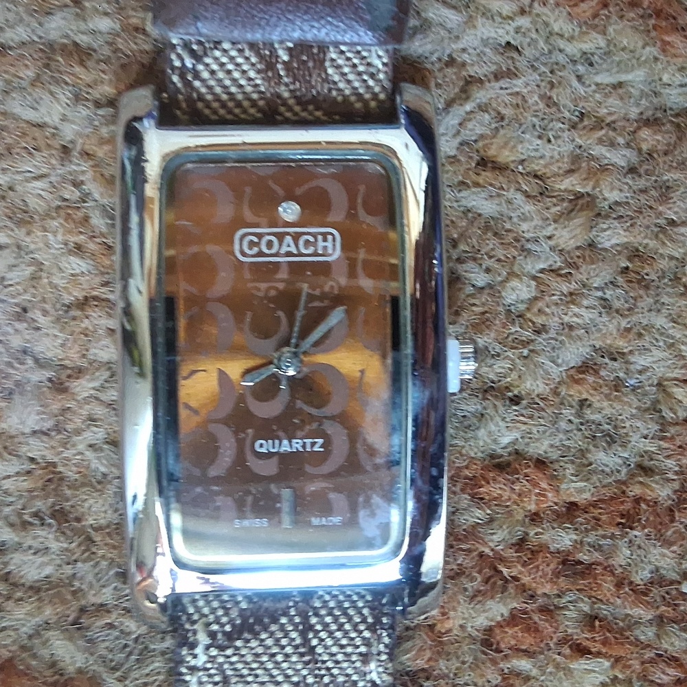 COACH Women's Signature Rectangle Brown Fabric Strap Watch - Picture 9 of 10
